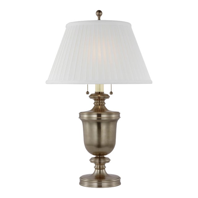 Chapman & Myers by Visual Comfort Signature Classical Urn Form Medium Table Lamp in Antique Nickel with Silk Pleat Shade For Sale