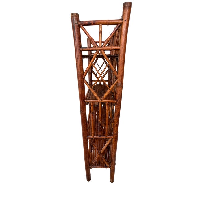 Vintage Chinoiserie Tortoiseshell Bamboo & Rattan 4-Tier Etagere Bookshelf For Sale - Image 9 of 12