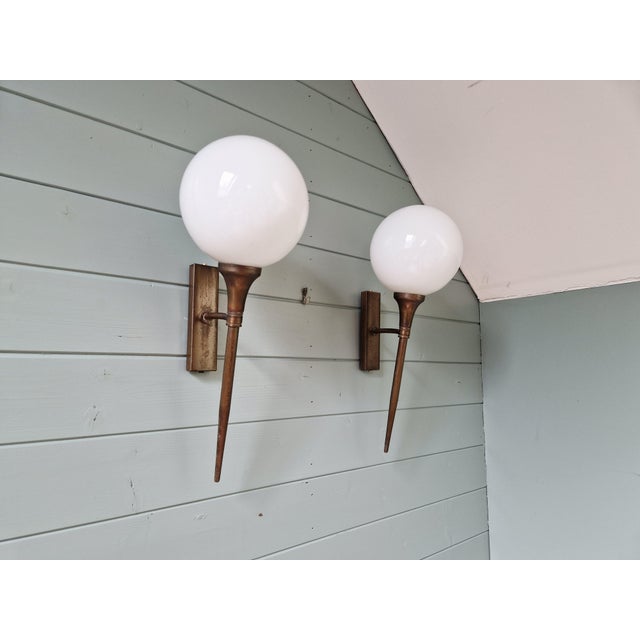Brass and White Opaline Wall Sconces, 1930s, Set of 2 For Sale - Image 16 of 16