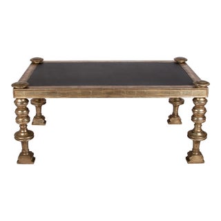 Late 20th Century Coffee Table with Inset Slate Top White Gold Frame by Quatrain For Sale