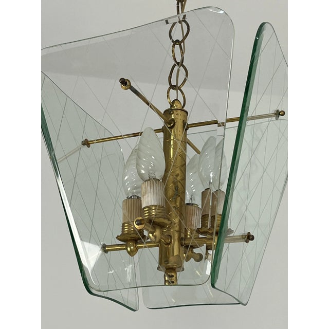 Metal Mid-Century Modern Murano Glass and Brass Pendant from Fontana Arte, 1940s For Sale - Image 7 of 11