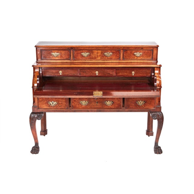 Antique Victorian Burr Walnut Bureau with Carved Paw Feet, 1860 For Sale - Image 6 of 6