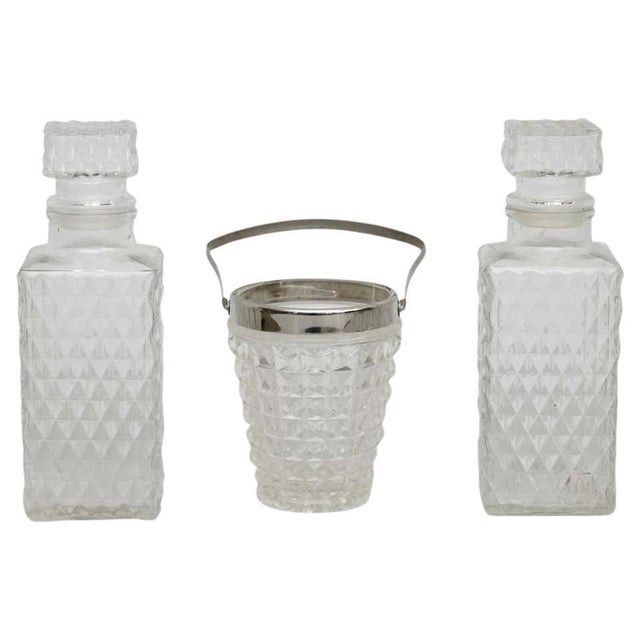 Vintage Glass Whisky Bottles and Ice Bucket, 1950, Set of 3 For Sale - Image 14 of 14