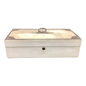 Antique White Bone Trinket Box With Metal Trim