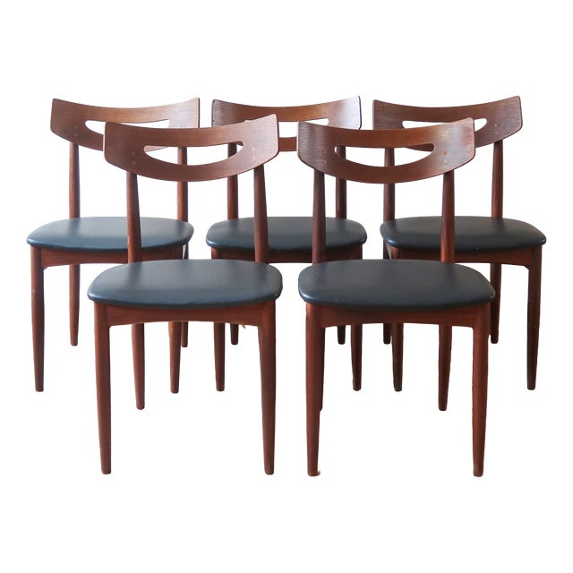 Danish Teak Dining Chairs in the manner of Henry Walter Klein, 1960s, Set of 5 For Sale