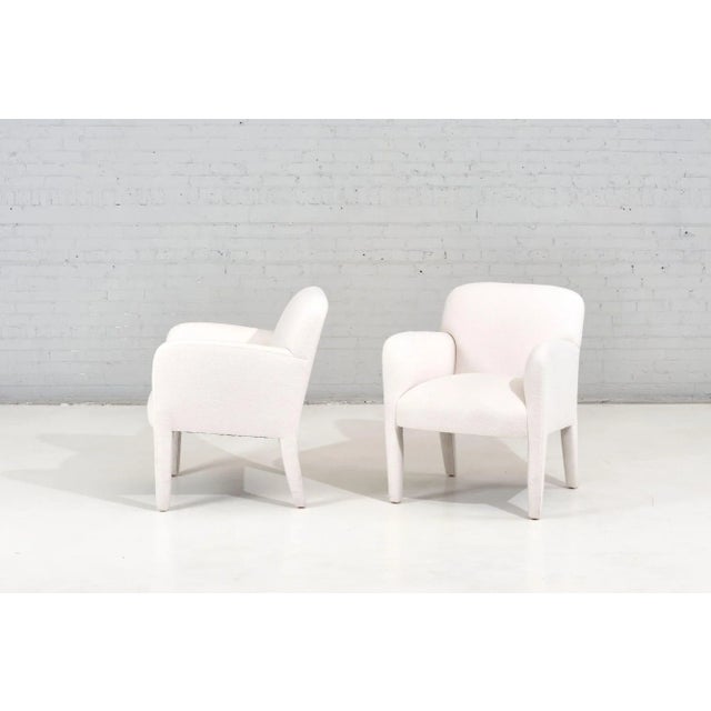 Post Modern Pair Lounge Chairs by Preview in Boucle, 1980 Fully restored and reupholstered in white boucle.