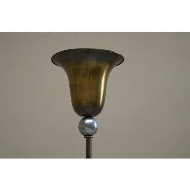 Vintage Art Deco Floor Lamp in Patinated Brass and Nickel Plated Brass, 1930 For Sale - Image 4 of 14
