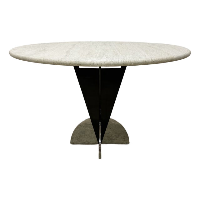 Stanley J Friedman Arrowhead Dining Table With Custom Travertine Top for Brueton For Sale