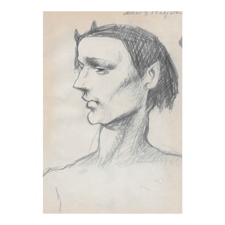 1961 Portrait Drawing of Man With Horns For Sale
