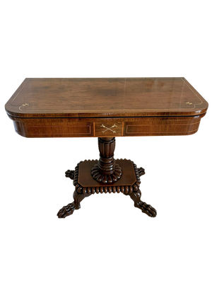 Regency Carved Rosewood Brass Inlaid Card Table, 1830s