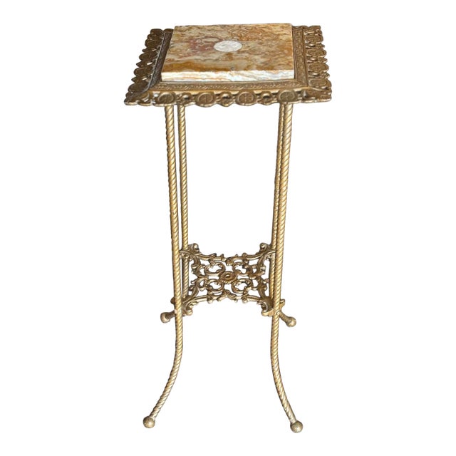 Antique Victorian Brass and Marble Fern or Plant Stand For Sale