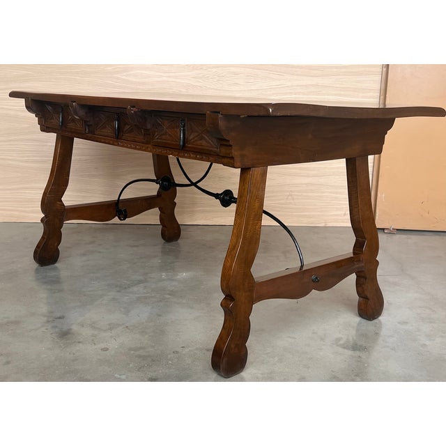 20th Century Solid Walnut Baroque Lyre-Leg Trestle Refectory Desk Writing Table For Sale In Miami - Image 6 of 11