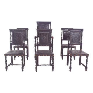 Leather Dining Chairs, 1920s, Set of 6 For Sale