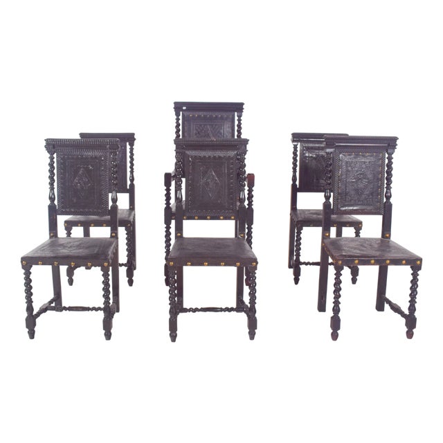 Leather Dining Chairs, 1920s, Set of 6 For Sale