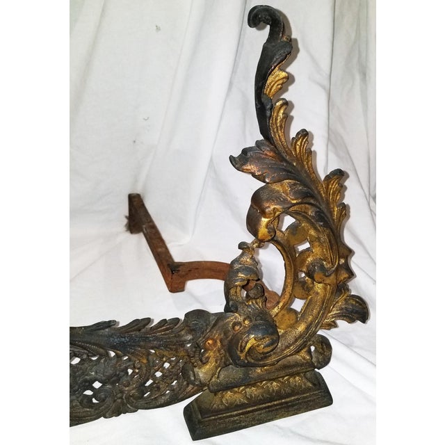 Late 19th Century French Bronze Dore' Rococo Fireplace Andirons For Sale - Image 4 of 5