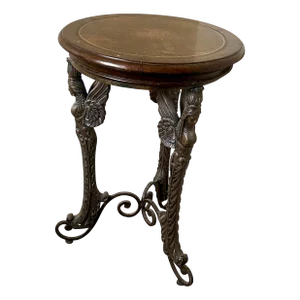 Late 19th Century Vintage English Pub Cast Bronze Table With Wood Top