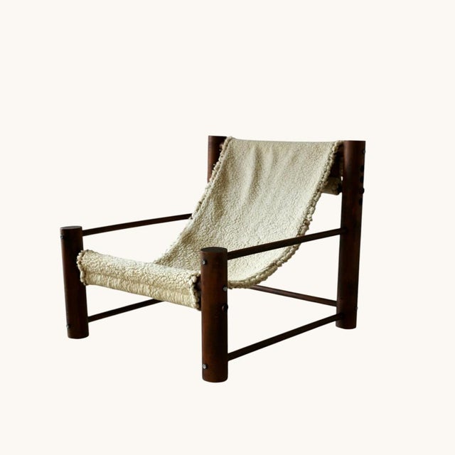 Brown Wooden Armchair with Wool Seat, France, 1960s For Sale - Image 8 of 8
