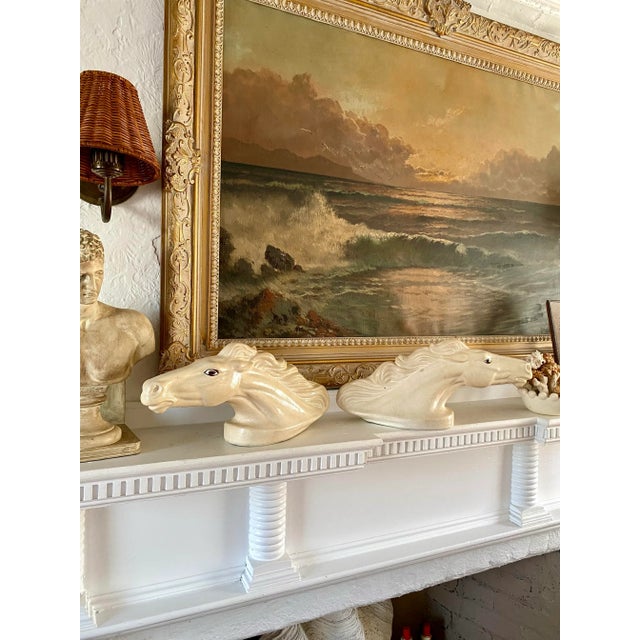Mid-Century Modern 1950s Vintage Mid-Century Modern Large Plaster Horse Heads, Pair For Sale - Image 3 of 8