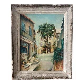 Antique French Village Oil Painting For Sale