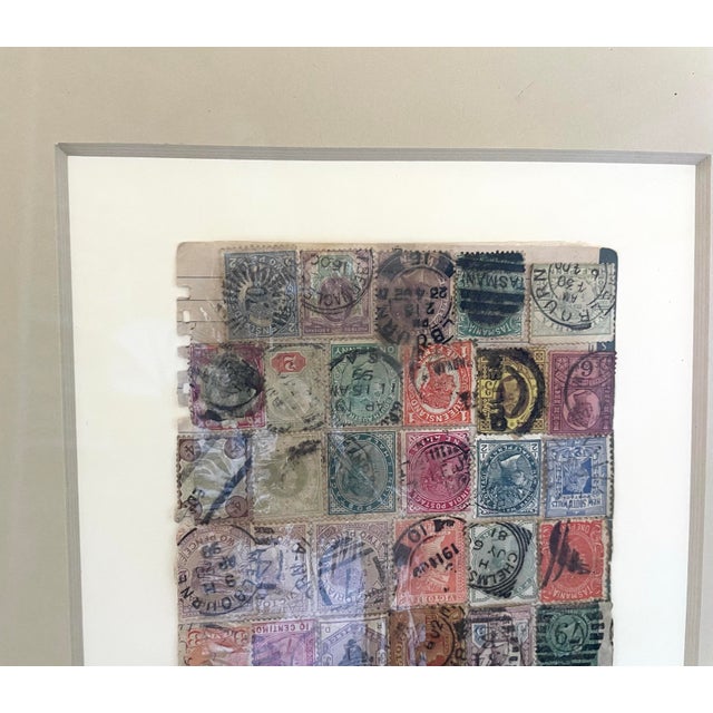 Tan Framed Philatelic Collection 19th Century World Stamps. Set of 2 For Sale - Image 8 of 11
