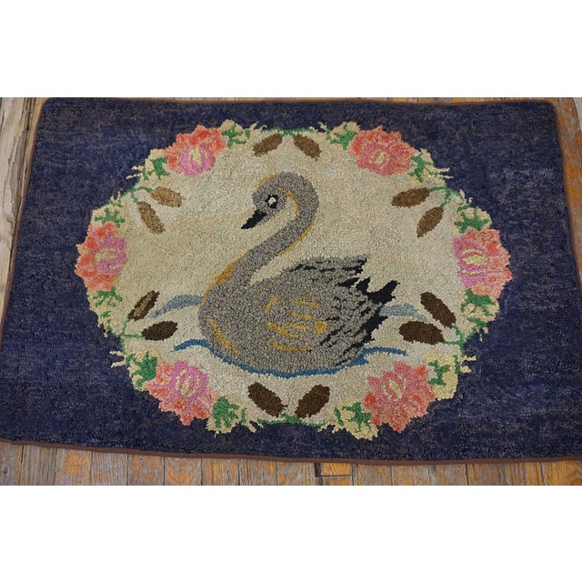 Antique American hooked rug, size: 2'1" x 3'3". Antique American Hooked Rug American Blue 1935, Circa Date: 1935. This...