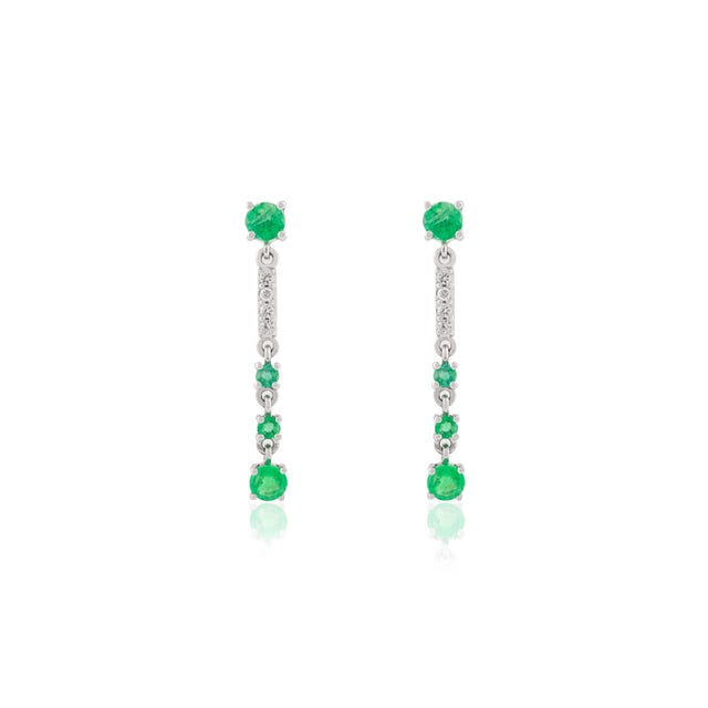 Modern Emerald and Diamond Dangle Earrings, a Pair For Sale - Image 4 of 6
