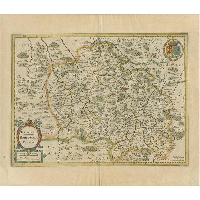 Antique Map of the Region of Bourbonnais by Janssonius, 1640 For Sale