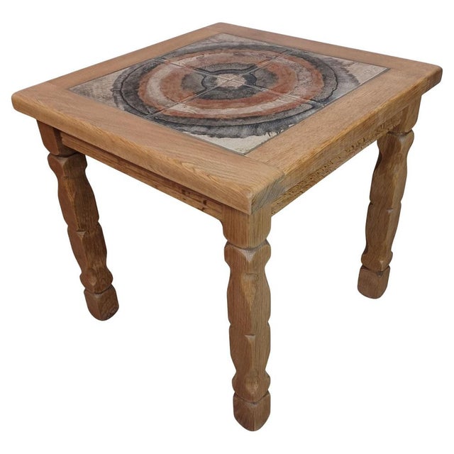 Brutalist Sidetable in Oak with Søholm Tiles by Henning Kjærnulf, 1970s For Sale - Image 11 of 11