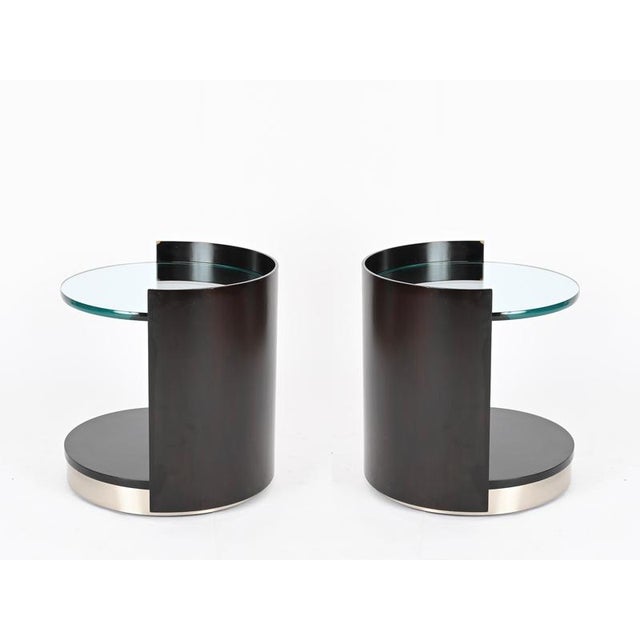 Nightstands in Wood, Crystal and Steel attributed to G. Moscatelli, Italy, 1970s, Set of 2 For Sale - Image 6 of 18