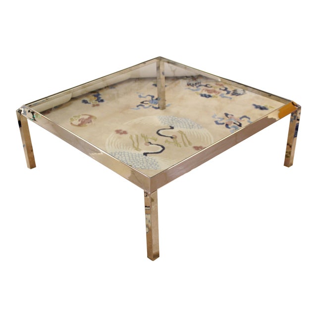 Mid Century Modern Milo Baughman Chrome & Glass Square ... Usa, 1960s, vintage bronze milo baughman coffee table with natural red onyx slab top.
