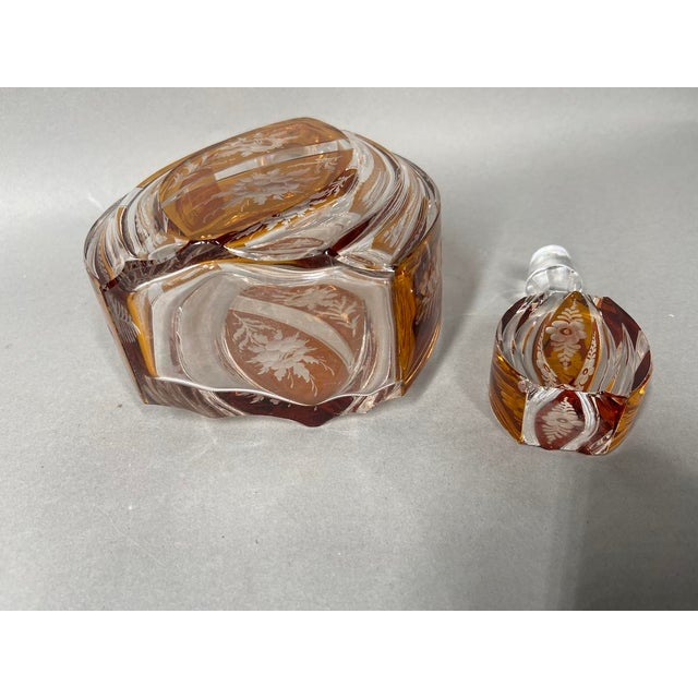 19th Century 19th Century Bohemian Art Deco Amber Cut Crystal Carafe Decanter For Sale - Image 5 of 7