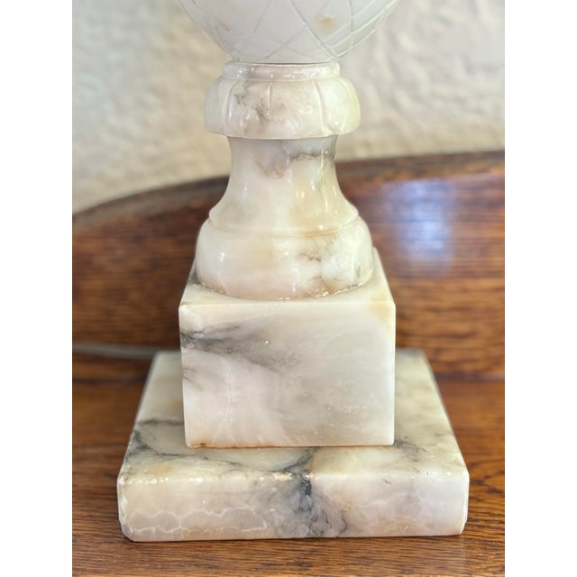 Metal 1960s Neoclassical Italian Alabaster Table Lamp For Sale - Image 7 of 11
