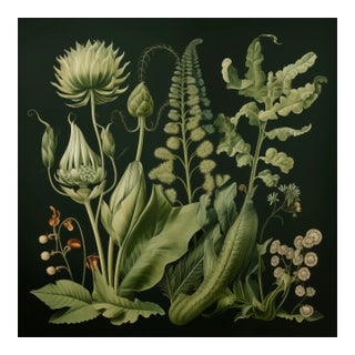 20' X 20' Original Botanical Print - Dark Green, Evergreen, Unframed For Sale