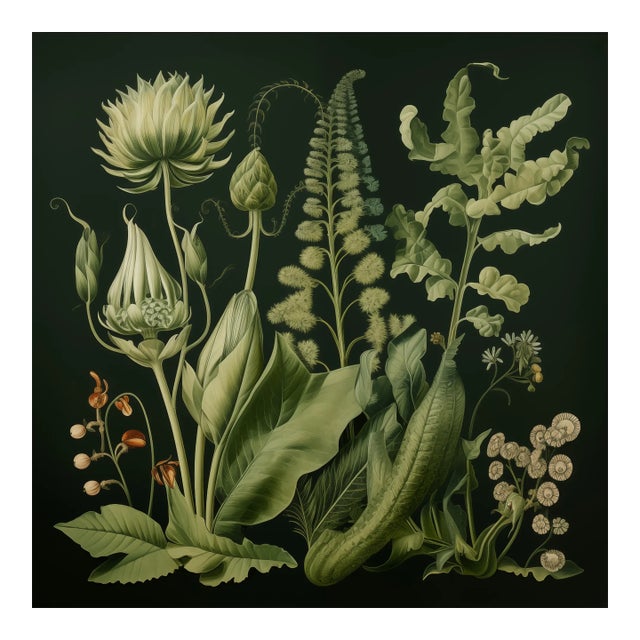 20' X 20' Original Botanical Print - Dark Green, Evergreen, Unframed For Sale