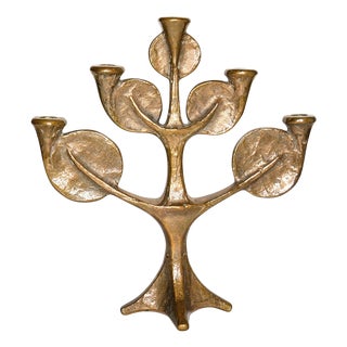 Mid Century Modern Sculptural Bronze Tree Candle Holder For Sale