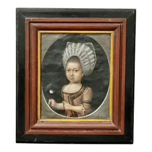 18th Century Dutch Portrait of Young Girl Oil on Canvas, Framed