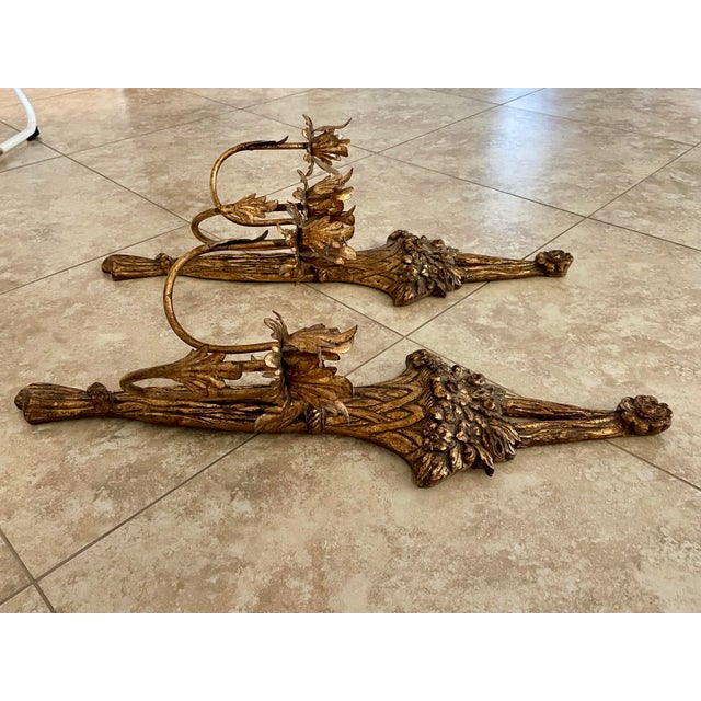 Rococo Vintage French Rococo Style Gilt Candle Wall Sconces - A Pair For Sale - Image 3 of 8