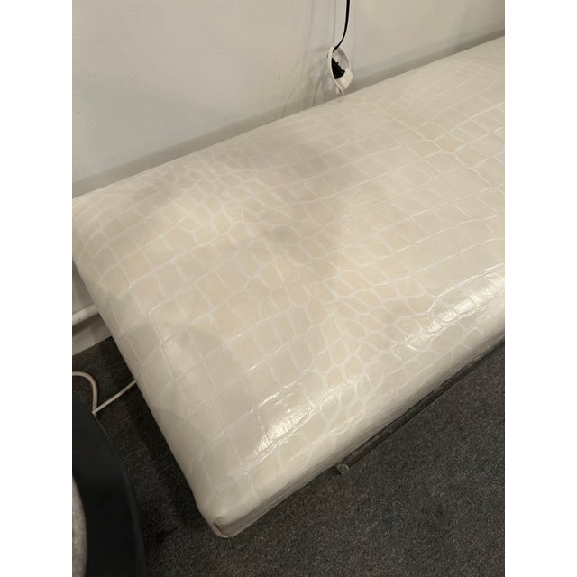 Cream Faux Crocodile Upholstered Bench With Faux Horn & Lucite Base For Sale - Image 8 of 11