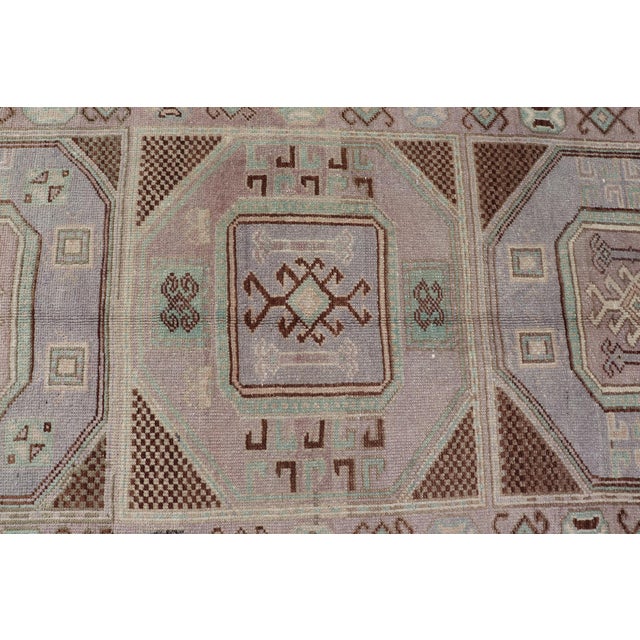 Vintage Turkish Oushak Rug With Tribal Geometric Medallions in Light Lavender For Sale - Image 9 of 16