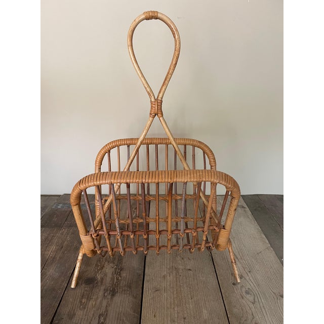 Tan Bamboo Newspaper Holder, 1960s For Sale - Image 8 of 8