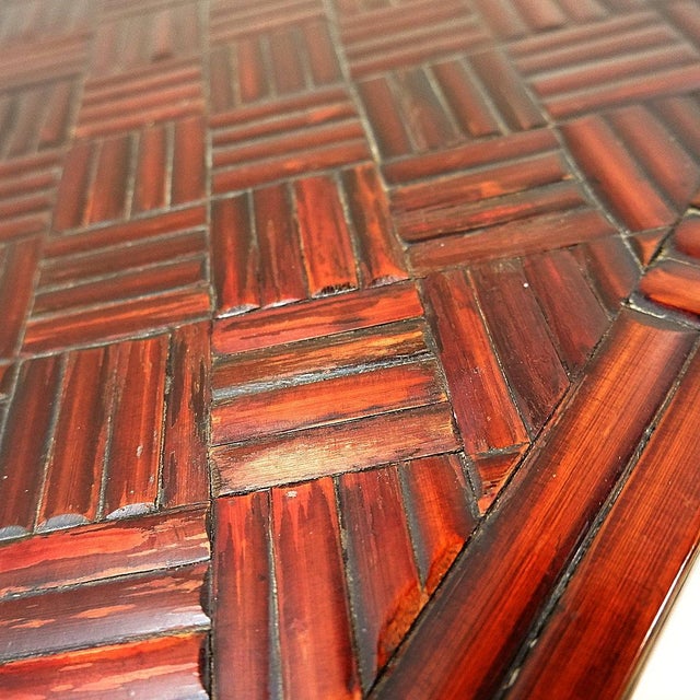 Vintage Pagoda Tables in Faux Bamboo with Chevron Pattern from Maitland & Clasco, 1980s, Set of 2 For Sale - Image 14 of 16