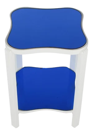 Art Deco Two-Tier White Lacquer and Blue Mirror Side Table