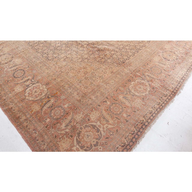 Persian Fine Antique Persian Tabriz Brown Handmade Wool Carpet For Sale - Image 3 of 9