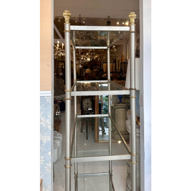 Vintage Maison Jansen Brushed Steel & Brass Etagere.
