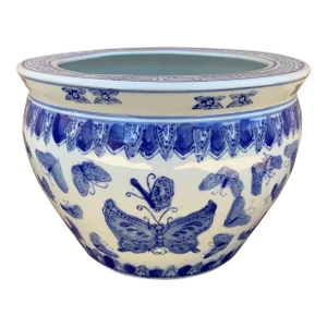 Chinoiserie Blue and White Porcelain Fishbowl Planter