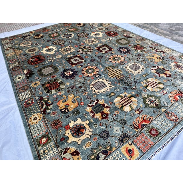 Islamic Hand-Knotted Afghan Suzani Chobi Wool Area Rug - 8'11" X 11'11" For Sale - Image 3 of 13