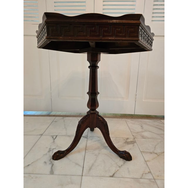 Chestnut Vintage Mid Century Era Greek Key 22k Embossed Table For Sale - Image 8 of 10
