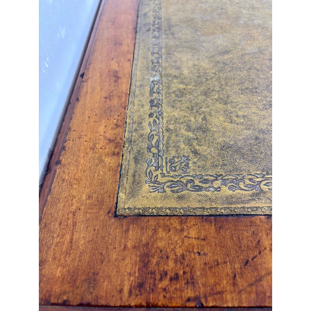 Antique English Style Wooden Writing Table with Leather Top and Drawers, 1930s For Sale - Image 11 of 14