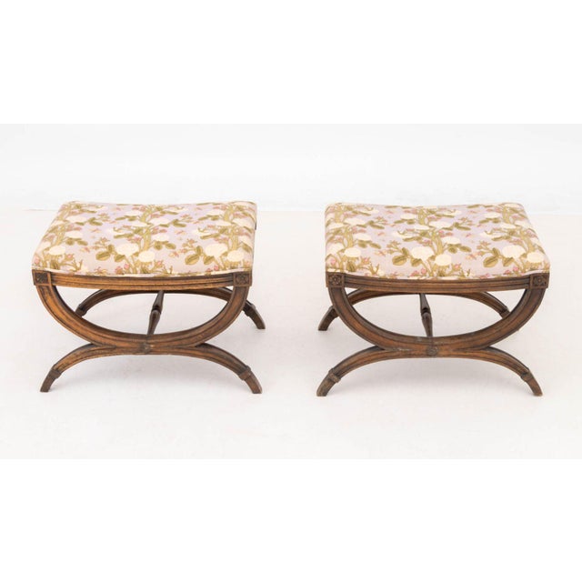 French Louis XVI Style Upholstered Curule Stools, Pair For Sale - Image 3 of 6