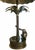 Vintage Palm Beach Regency Cast Iron Palm Tree Monkey Table Lamp W/ Hard Pleated Bell Red Parasol Shade For Sale - Image 11 of 12